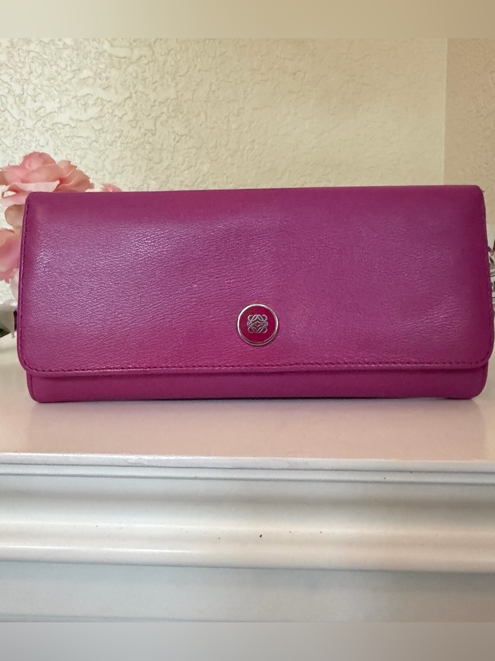 Loewe Anagram Leather Continental Flap Long Wallet Fuchsia - Picture 1 of 16